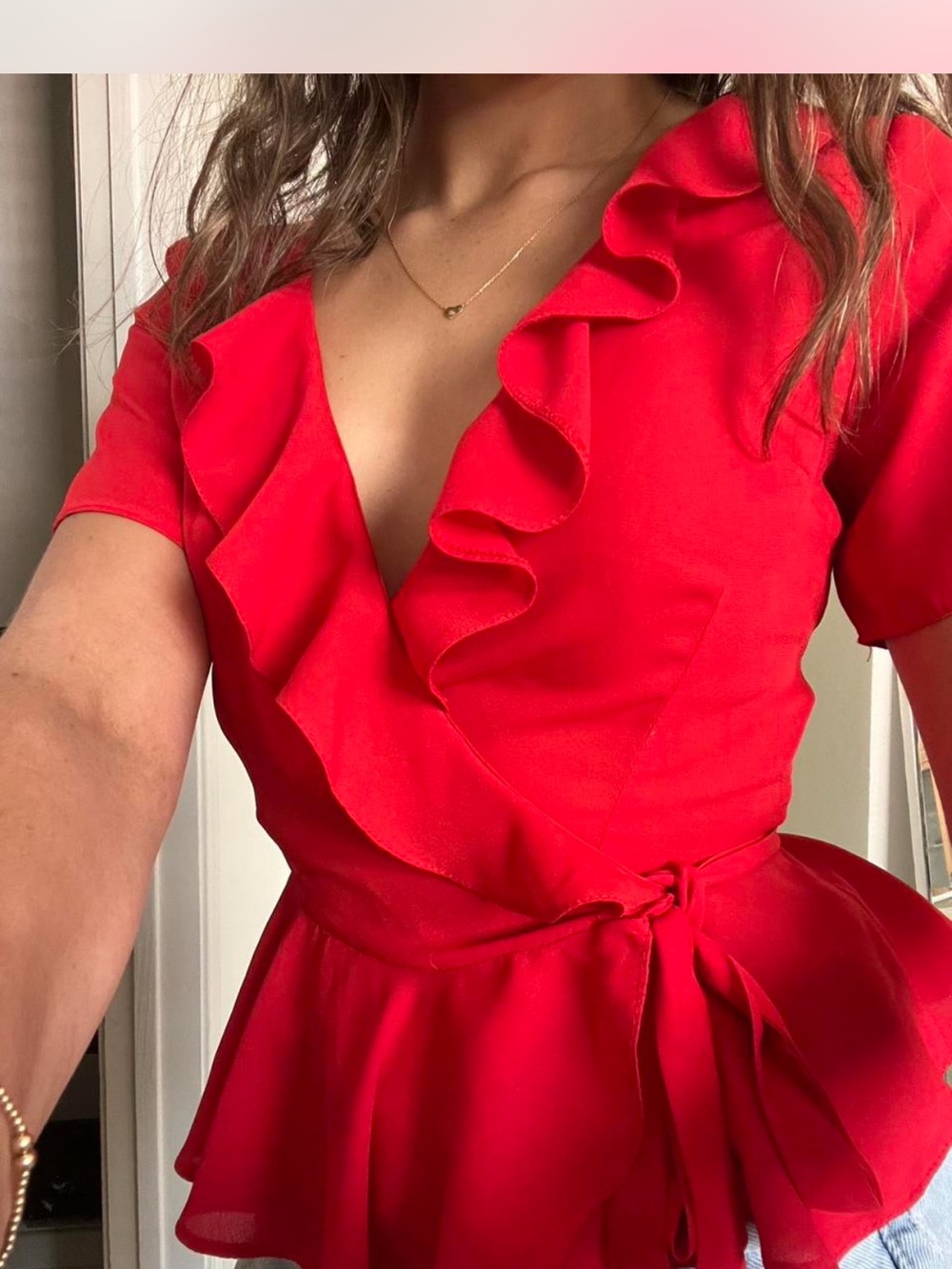 ASOS Red Ruffle Wrap Blouse